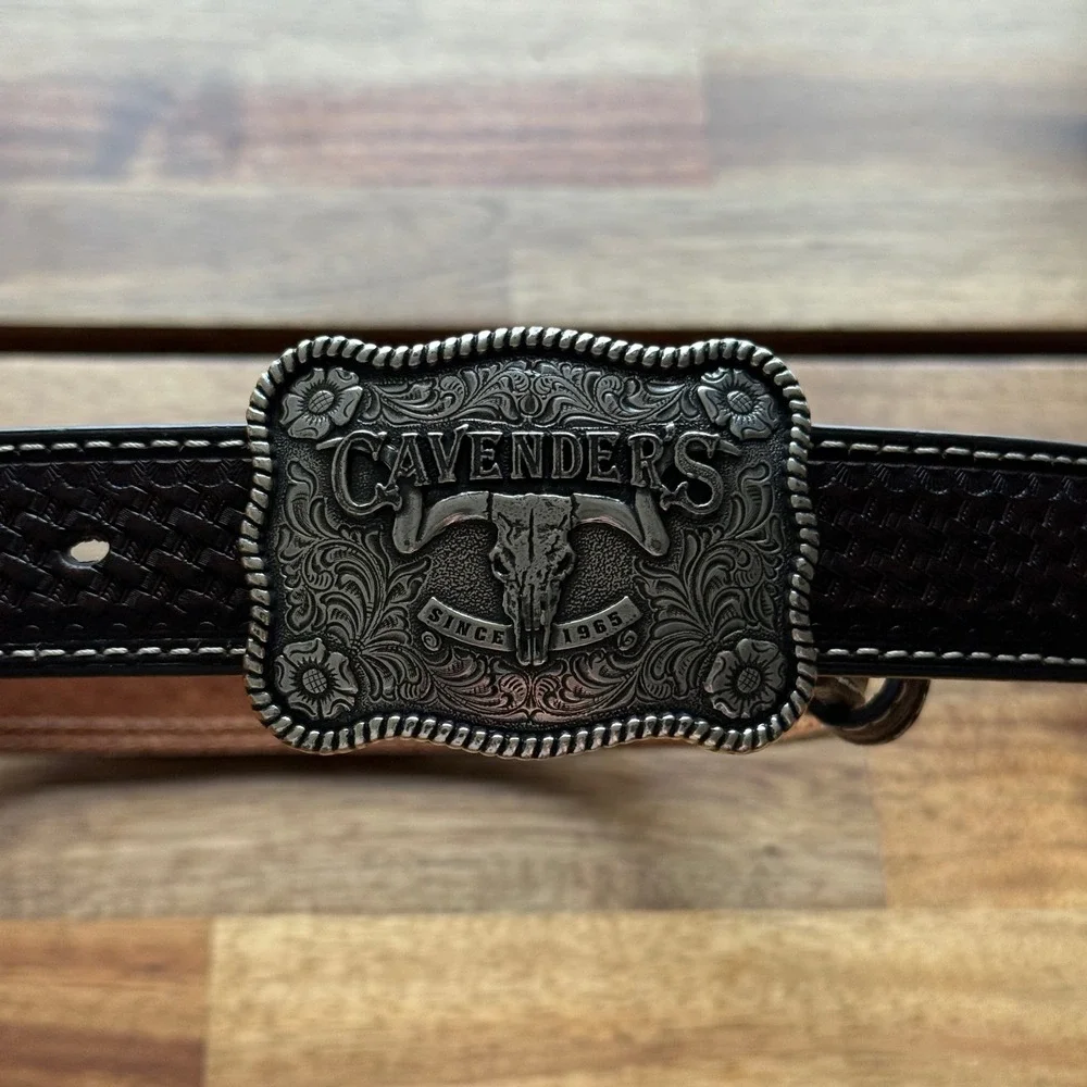 Cavenders Kids Brown Leather Western Belt Cross Studs Basketweave‎ Sz 22 9600802